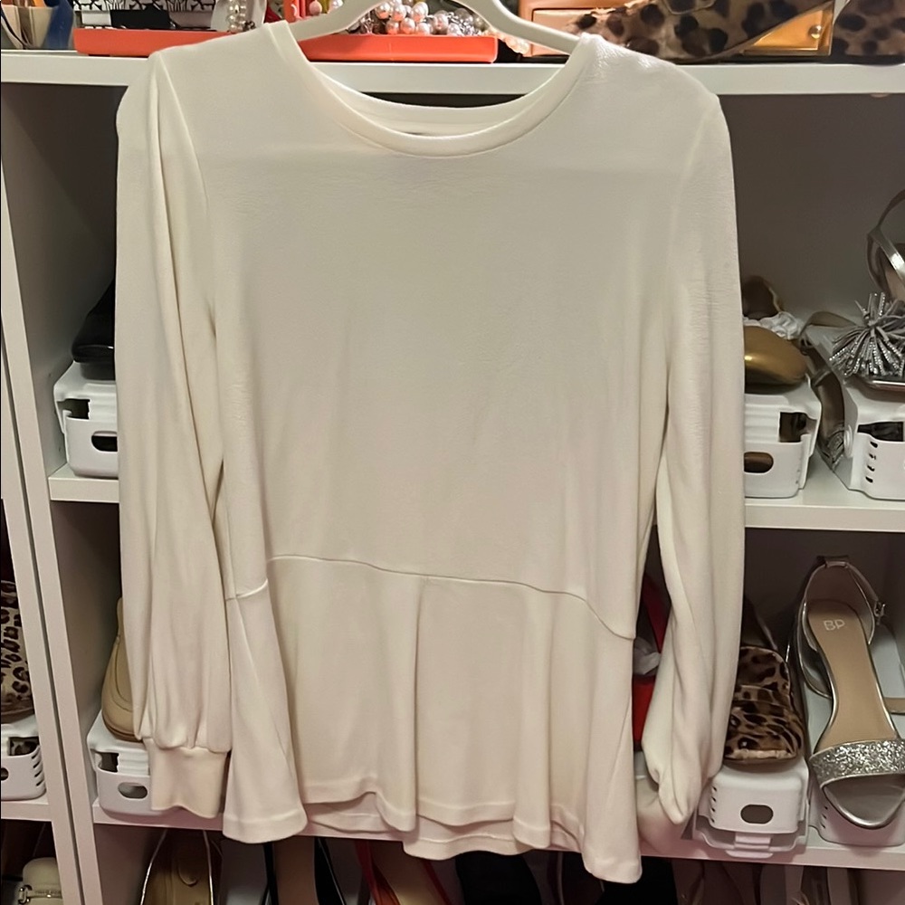 Ann Taylor Cream Peplum Blouse Long Sleeve Fitted
